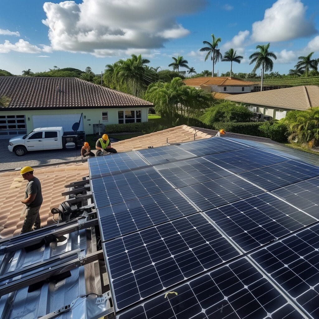 Solar Panels Miami employees working on a new solar install in Miami Florida residential home_png